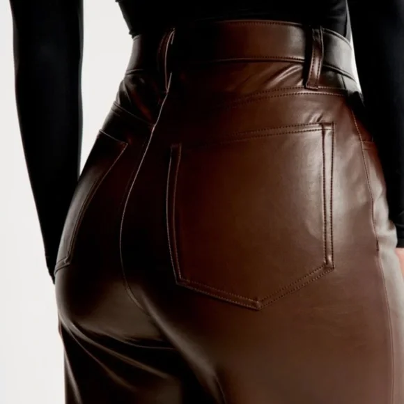 Abercrombie & Fitch The 90s Straight Ultra High Rise Curve Love Leather Pants DD - Picture 3 of 10